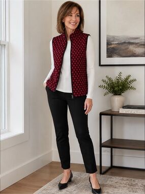 Kim Rogers Red & Black Polka Dot Quilted Vest